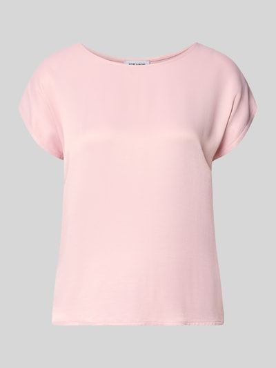 Produktfoto, T-Shirt aus Viskose-Elasthan-Mix mit Rundhalsausschnitt von More & More in zartem Rosa, Regular-Fit, Kappärmel, Rückenlänge 63 cm, Damen T-Shirt