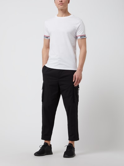 Moschino Swim + Underwear T-Shirt mit Kontrastabschlüssen Modell 'Basic Logotape' Weiss 1
