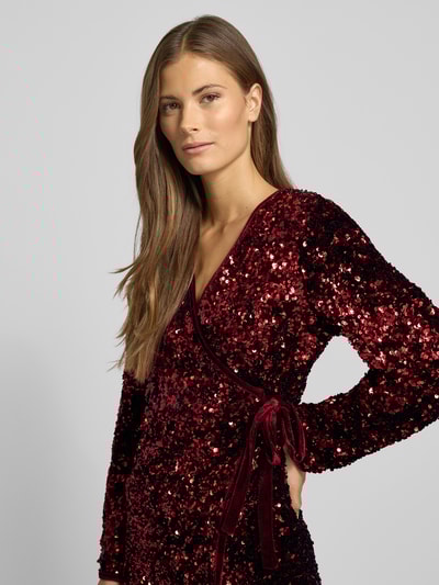 YAS Cocktailjurk met pailletten, model 'ELLE' Bordeaux - 3