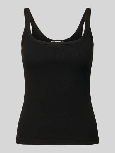 Produktfoto, schwarzes, ärmelloses Damen Tanktop in Ripp-Optik Modell 'MOLLY' von Topshop aus Baumwoll-Elasthan-Mix, Slim-Fit, Rückenlänge bei Größe S 38 cm