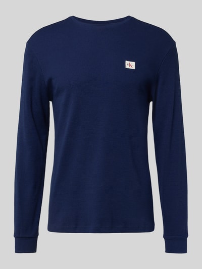 Calvin Klein Jeans Slim Fit Longsleeve mit Logo-Patch Modell 'Waffle' Marine 2