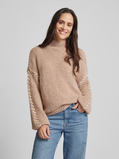 Vila Strickpullover mit gerippten Abschlüssen Modell 'CHOCA' Beige 4