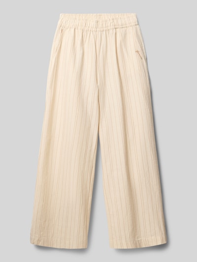 Produktfoto, Wide Fit Stoffhose mit Logo-Stitching von Garcia aus reiner Baumwolle, beige mit feinen Streifen, elastischer Bund, Eingrifftaschen