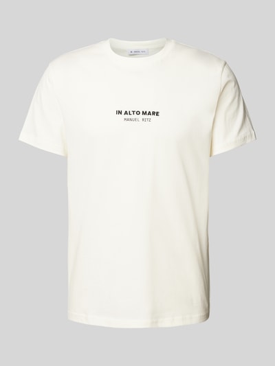 Manuel Ritz T-Shirt mit geripptem Rundhalsausschnitt Offwhite 2