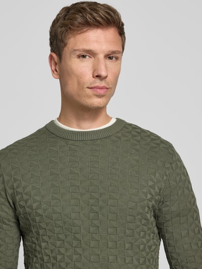 Only & Sons Regular Fit Strickpullover mit Strukturmuster Modell 'KALLE' Oliv 3