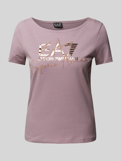 EA7 Emporio Armani T-shirt z nadrukiem z logo i wyhaftowanym logo Fiołkoworóżowy 2