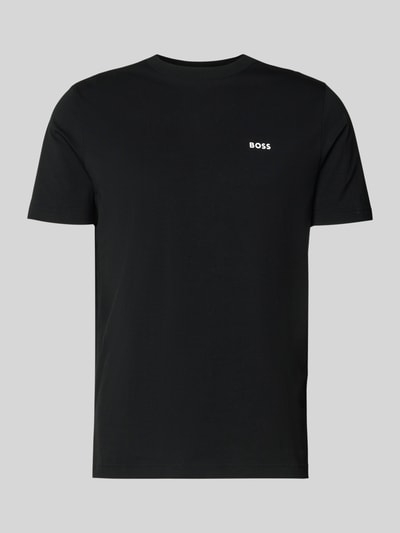 Produktfoto, T-shirt mit Label-Print von BOSS Green, mieszanka bawełny i elastanu, prosty krój, jednokolorowy, okrągły dekolt, długość tyłu 71 cm w rozmiarze M