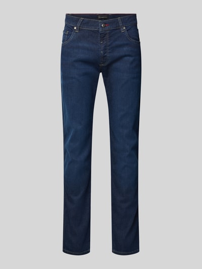 Produktfoto, Modern Fit Jeans mit Eingrifftaschen von bugatti, mieszanka bawełny z dodatkiem streczu, wpuszczane kieszenie, kolor ciemnoniebieski, zapięcie na guzik i zamek błyskawiczny, szerokość w rozmiarze 32/32: 44 cm, długość wewnętrzna nogawki: 80 cm