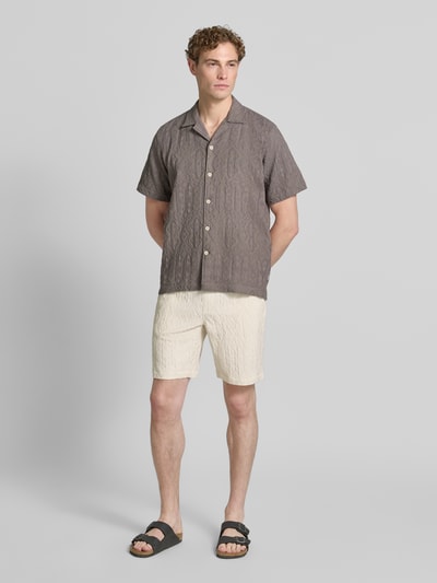Lindbergh Shorts aus Viskose-Mix mit Strukturmuster und elastischem Bund Weiss 1
