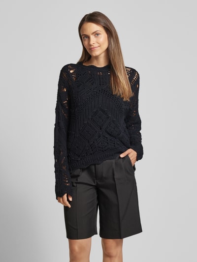 Vero Moda Korte gebreide pullover met broderie anglaise, model 'KENIA' Zwart - 4