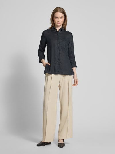 Brax Regular fit linnen blouse met borstzak, model 'Vickie' Zwart - 1
