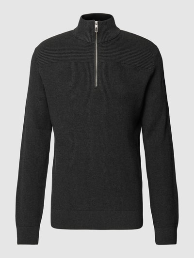 Tom Tailor Gebreide pullover met korte ritssluiting Antraciet gemêleerd - 2