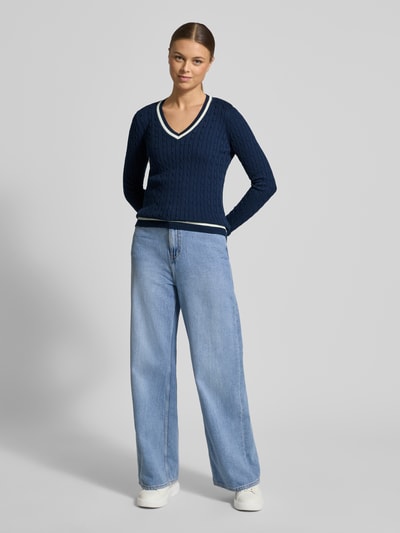 Christian Berg Woman Slim Fit longsleeve in brei-look Donkerblauw - 1