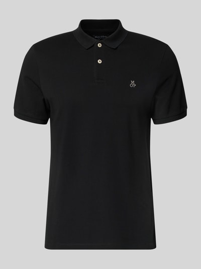 Produktfoto, Poloshirt mit fein strukturierter Optik von MARC O’POLO, czarna bawełna, prosty krój, logo, kołnierzyk polo, jednolity kolor