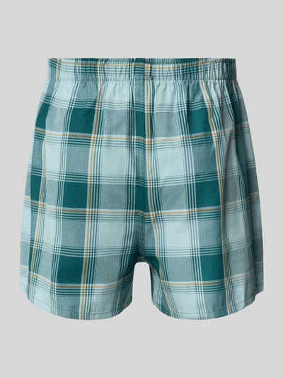 Produktfoto, Regular Fit Boxershorts aus reiner Baumwolle im 2er-Pack von SCHIESSER, grün-blau kariert, elastischer Bund, glatte Textur