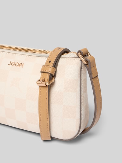 Productfoto, handtas in beige met lichtbruin ruitpatroon, hoofdvak met ritssluiting, labelapplicatie, model 'cortina piazza eunike' van JOOP!, verstelbare schouderband, breedte 22 cm, lengte 13 cm, diepte 4 cm, bandlengte 135 cm