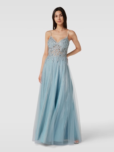 Luxuar Abendkleid mit Zierperlenbesatz Hellblau 1