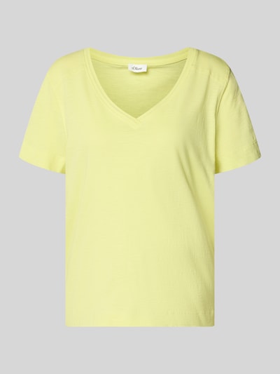 Produktfoto, Relaxed Fit T-Shirt aus reiner Baumwolle von s.Oliver RED LABEL in Melange-Optik, kurzarm, V-Ausschnitt, Jersey-Struktur, Gelbfarbe.