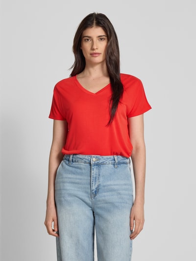 MSCH Copenhagen T-shirt z dekoltem w serek model ‘Fenya’ Czerwony 4