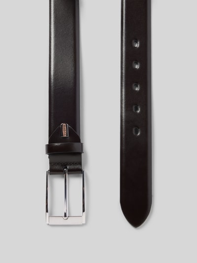 Produktfoto, Gürtel aus echtem Leder von Lloyd Men's Belts, schwarz glänzend, Dornschließe, Label-Detail, klassische Passform