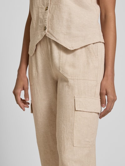 FREE/QUENT Tapered Fit Leinenhose mit Cargotaschen Modell 'Lava' Sand 3