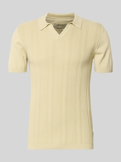 Produktfoto, Slim Fit Poloshirt in Strick-Optik Modell 'Baron' von Blend aus reiner Baumwolle mit Polokragen in hellem Gelb.