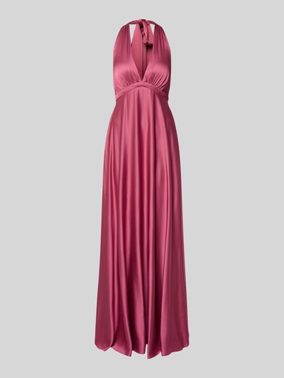 Produktfoto, Regular Fit Abendkleid mit tiefem V-Ausschnitt von Jake*s Cocktail, Satin in Rosa, Neckholder, taillierte Passform, glatte Textur