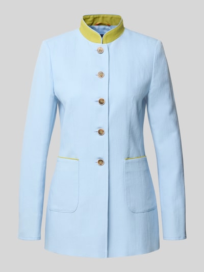 Produktfoto, Slim Fit Blazer aus Leinen-Baumwoll-Mix van WHITE LABEL, lichtblauw met opstaande kraag, knopen, opgestikte zakken, dames blazer