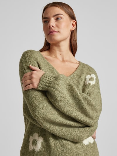 ZABAIONE Strickpullover mit gerippten Abschlüssen Khaki 3