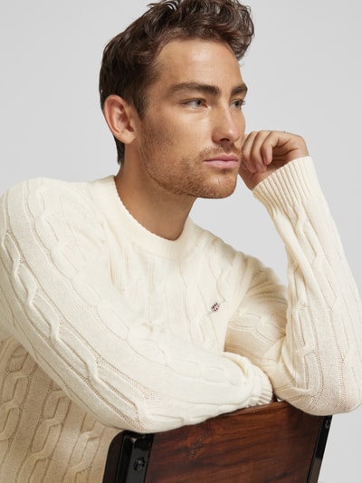 Gant Strickpullover mit Zopfmuster Offwhite 3