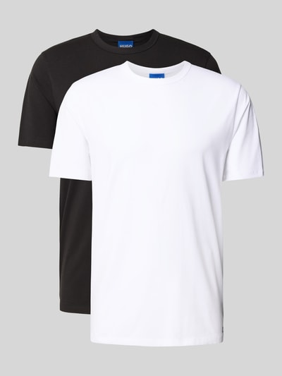 Produktfoto, Regular Fit T-Shirt-Set aus Baumwoll-Mix Modell 'NAOLO' von HUGO Blue in Weiß und Schwarz, unifarben, kurzarm, Label Print.