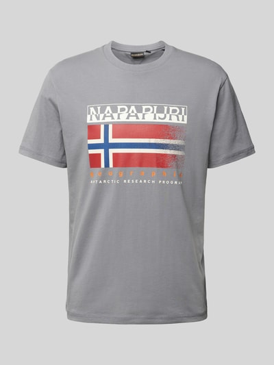 Napapijri T-shirt met label- en statementprint, model 'S-KREIS' Middengrijs - 2