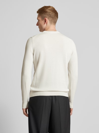 HUGO Strickpullover mit Label-Badge Modell 'San Cassius' Offwhite 5