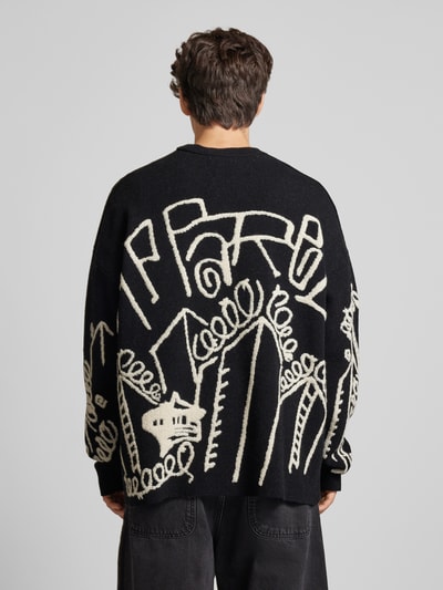 Multiply Apparel Gebreide pullover met statementprints Zwart - 5