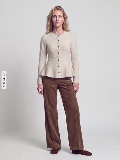 VERO MODA Kardigan rozpinany z dół w zygzaki z baskinka Piaskowy 1