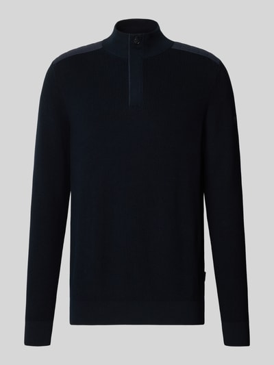 Produktfoto, gebreide pullover met schipperskraag, schoudervullingen, ribboorden, puur katoen, recht model, Ruglengte maat M 68 cm, mouwlengte maat M 70 cm, Strickpullover met gepolsterten Schultern van bugatti