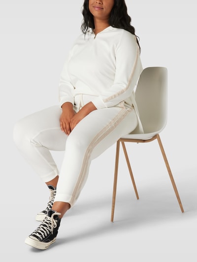 Marina Rinaldi Spodnie typu track pants z lampasami model ‘OGNUNO’ Złamany biały 1