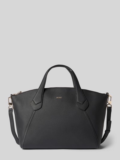 Produktfoto, Shopper aus echtem Rindsleder Modell 'LENAH' von BOSS, Optik: Unifarben, rechteckig, genarbtes Leder, Karabiner-Verschluss, Aufteilung: Hauptfach, Innenfach, Reißverschlussfach, Label-Applikation, Tragehenkel.
