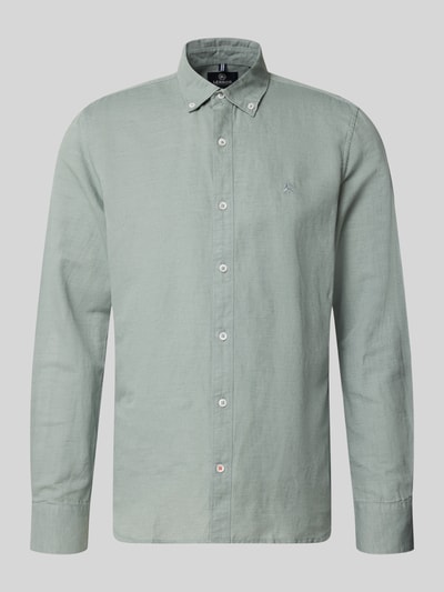 Produktfoto, Regular Fit Freizeithemd aus Leinen-Baumwoll-Mix von Lerros in hellem Grün mit Button-Down-Kragen und Knopfleiste, glatte Struktur, Rückenlänge bei Größe M: 75 cm, Schulterbreite bei Größe M: 43 cm, Ärmellänge bei Größe M: 69 cm.
