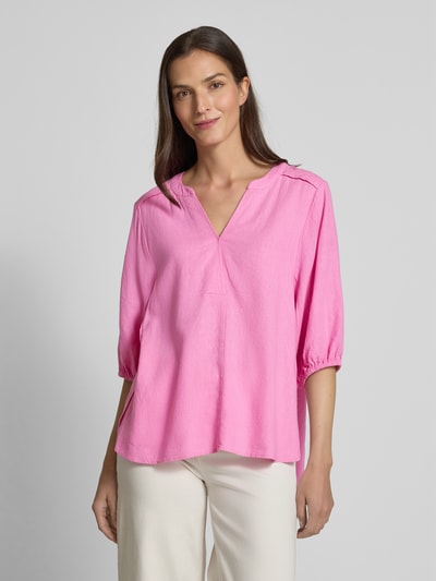 FREE/QUENT Bluzka lniana o kroju relaxed fit z kołnierzem z lamówką model ‘Lava’ Mocnoróżowy 4