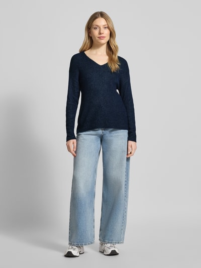 VERO MODA Regular fit gebreide pullover met V-hals, model 'CREWLEFILE' Marineblauw gemêleerd - 1