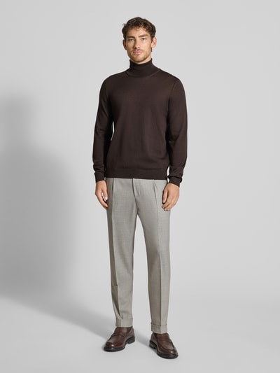 BOSS Regular fit coltrui van pure scheerwol, model 'MUSSO' Donkerbruin - 1