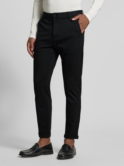 Lindbergh Slim fit stoffen broek met omgeslagen broekspijpen Zwart - 4