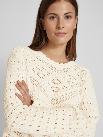 Oui Gebreide pullover met ajourpatroon Offwhite - 3