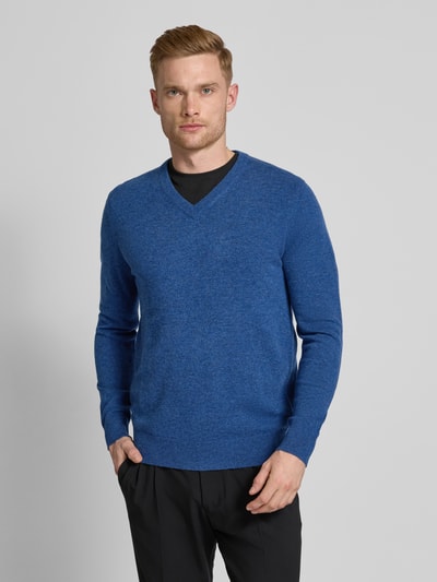 Christian Berg Men Wollpullover mit V-Ausschnitt und Kaschmir-Anteil Jeansblau Melange 4