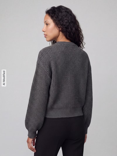 VERO MODA Loose Fit Strickjacke mit einreihiger Knopfleiste Modell 'LEA' Anthrazit 5