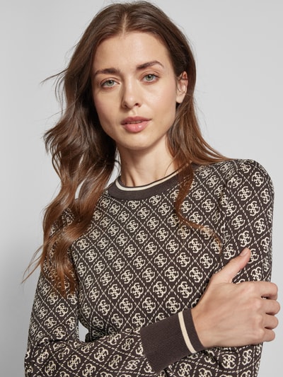 Guess Sweter z dzianiny z okrągłym dekoltem model ‘LISE’ Czekoladowy 3