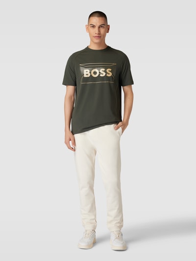 BOSS Green T-shirt z nadrukiem z logo Oliwkowy 1