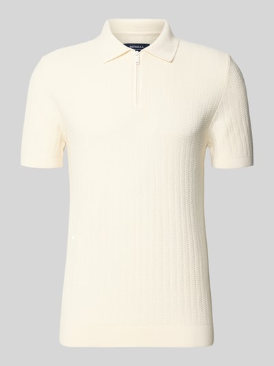 Produktfoto, Poloshirt mit kurzem Reißverschluss und Polokragen von MCNEAL in Creme, Strukturstrick, Bio-Baumwolle, Body Fit, gerippte Abschlüsse