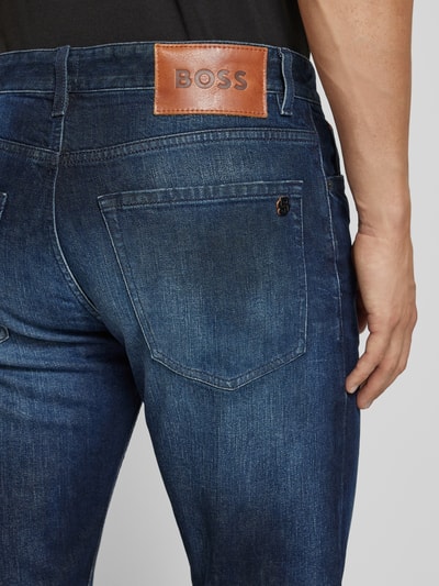 BOSS Orange Regular fit jeans met labeldetail, model 'Selvedge' Jeansblauw - 3